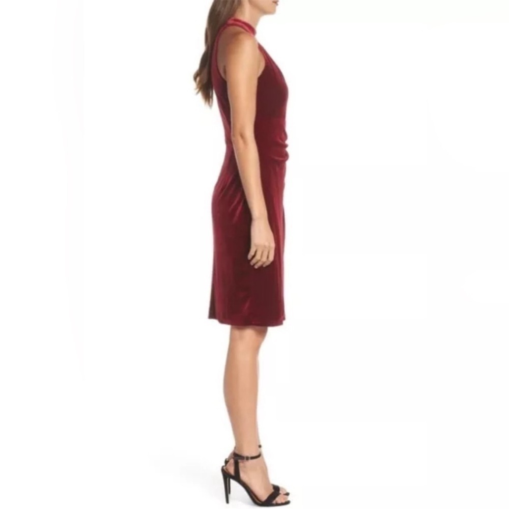 Vince Camuto Red/Burgundy Velvet Draped Ruched Halter Neck Dress NWT 6 - Picture 4 of 11